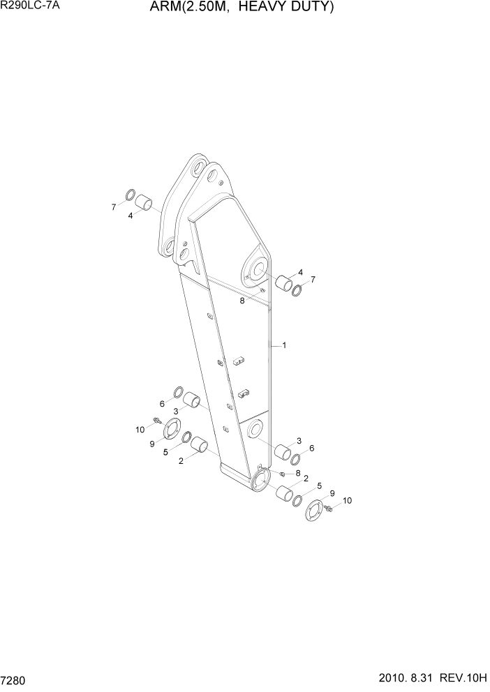 Схема запчастей Hyundai R290LC7A - PAGE 7280 ARM(2.50M, HEAVY DUTY) РАБОЧЕЕ ОБОРУДОВАНИЕ