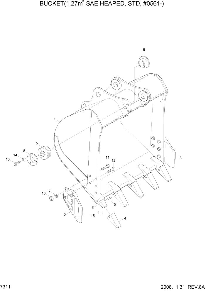 Схема запчастей Hyundai R290LC7A - PAGE 7311 BUCKET(1.27M3 SAE HEAPED, STD, #0561-) РАБОЧЕЕ ОБОРУДОВАНИЕ