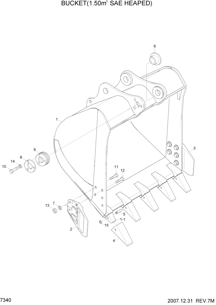 Схема запчастей Hyundai R290LC7A - PAGE 7340 BUCKET(1.50M3 SAE HEAPED) РАБОЧЕЕ ОБОРУДОВАНИЕ