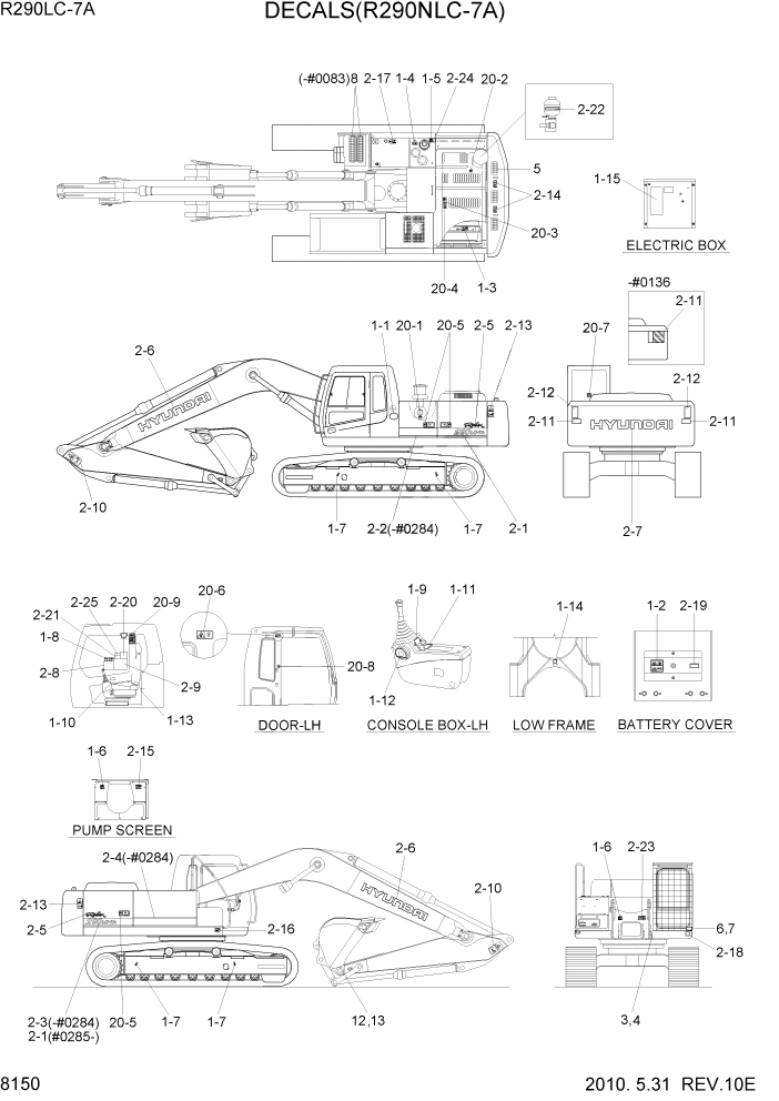 Схема запчастей Hyundai R290LC7A - PAGE 8150 DECALS(R290NLC-7A) ДРУГИЕ ЧАСТИ