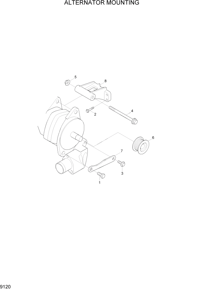 Схема запчастей Hyundai R290LC7A - PAGE 9120 ALTERNATOR MOUNTING ДВИГАТЕЛЬ БАЗА