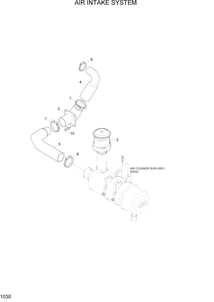 Схема запчастей Hyundai R290LC7H - PAGE 1030 AIR INTAKE SYSTEM СИСТЕМА ДВИГАТЕЛЯ