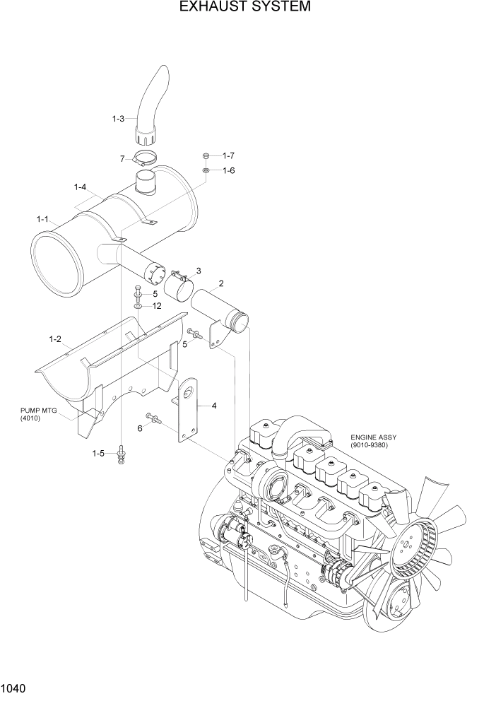 Схема запчастей Hyundai R290LC7H - PAGE 1040 EXHAUST SYSTEM СИСТЕМА ДВИГАТЕЛЯ