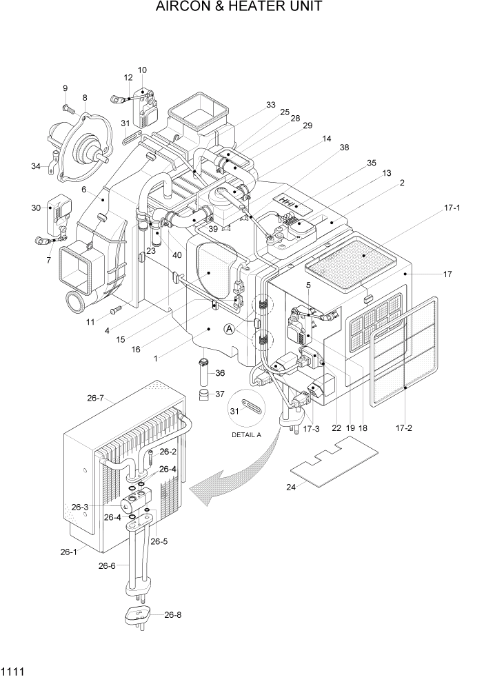 Схема запчастей Hyundai R290LC7H - PAGE 1111 AIRCON & HEATER UNIT СИСТЕМА ДВИГАТЕЛЯ