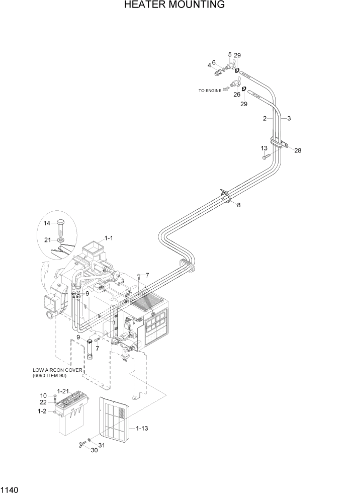 Схема запчастей Hyundai R290LC7H - PAGE 1140 HEATER MOUNTING СИСТЕМА ДВИГАТЕЛЯ