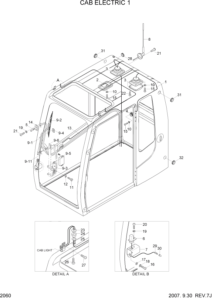 Схема запчастей Hyundai R290LC7H - PAGE 2060 CAB ELECTRIC 1 ЭЛЕКТРИЧЕСКАЯ СИСТЕМА