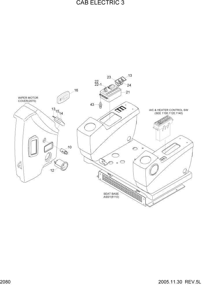 Схема запчастей Hyundai R290LC7H - PAGE 2080 CAB ELECTRIC 3 ЭЛЕКТРИЧЕСКАЯ СИСТЕМА