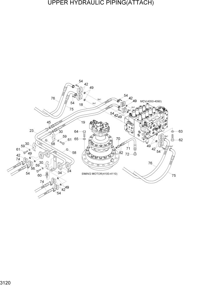 Схема запчастей Hyundai R290LC7H - PAGE 3120 UPPER HYDRAULIC PIPING(ATTACH) ГИДРАВЛИЧЕСКАЯ СИСТЕМА