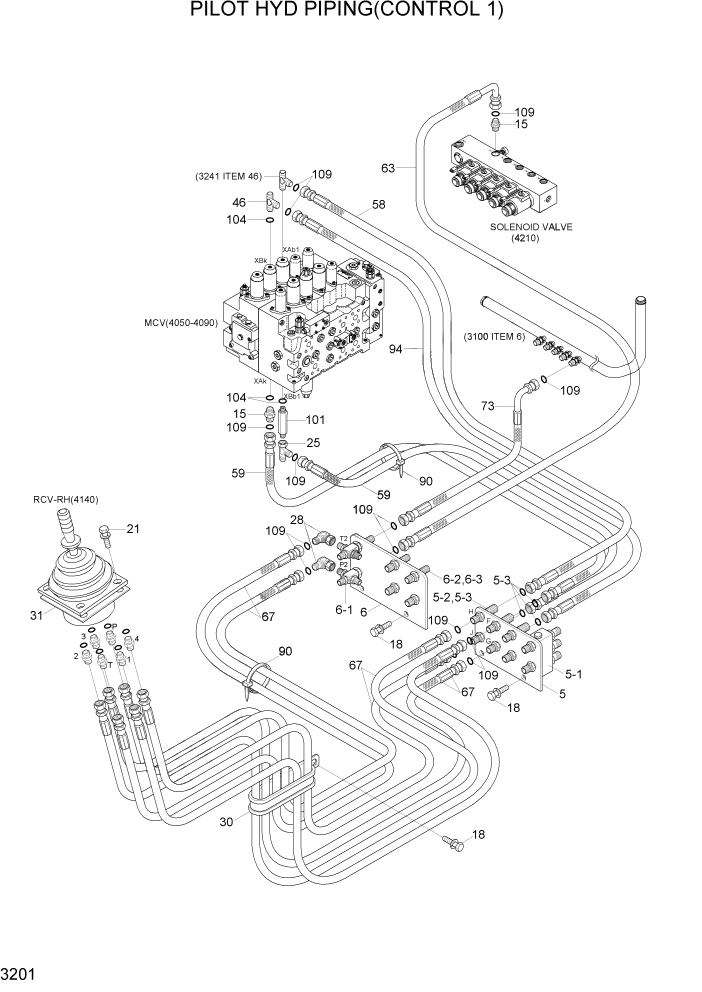 Схема запчастей Hyundai R290LC7H - PAGE 3201 PILOT HYD PIPING(CONTROL 1) ГИДРАВЛИЧЕСКАЯ СИСТЕМА