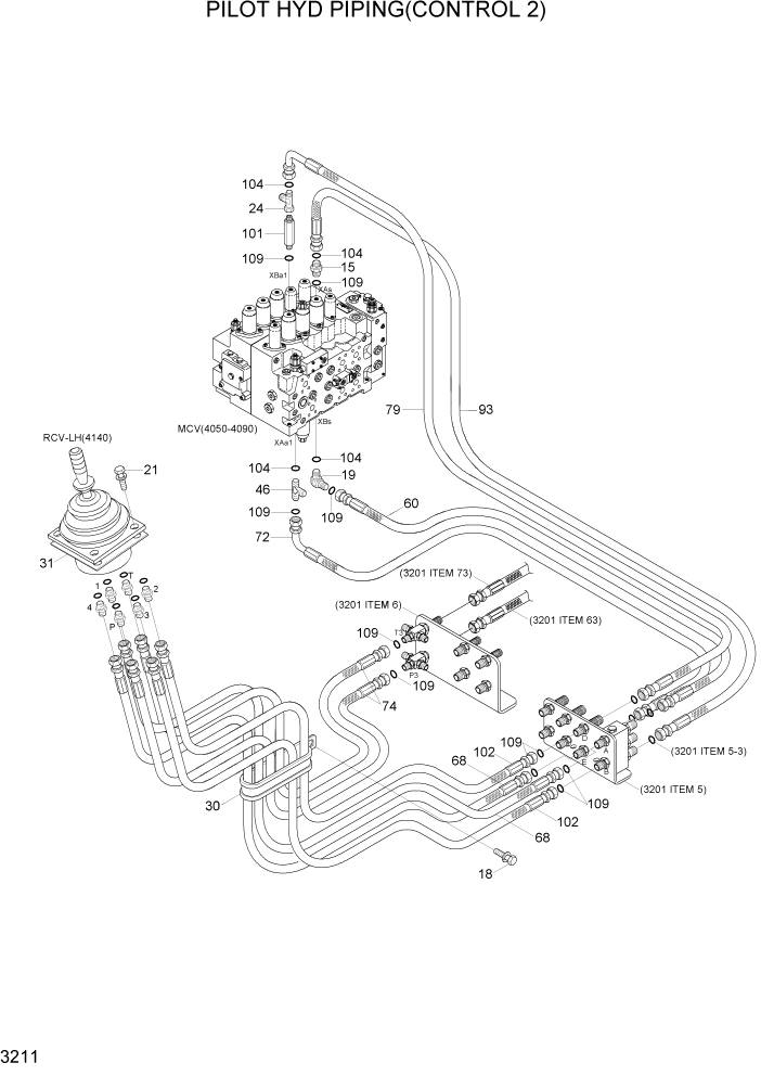 Схема запчастей Hyundai R290LC7H - PAGE 3211 PILOT HYD PIPING(CONTROL 2) ГИДРАВЛИЧЕСКАЯ СИСТЕМА