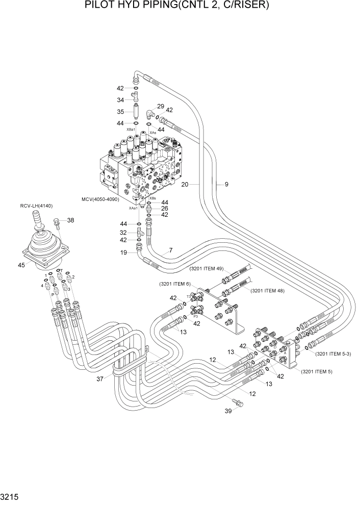 Схема запчастей Hyundai R290LC7H - PAGE 3215 PILOT HYD PIPING(CNTL 2, C/RISER) ГИДРАВЛИЧЕСКАЯ СИСТЕМА