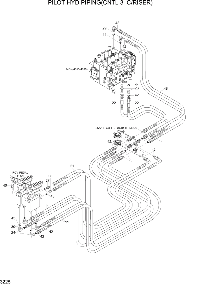 Схема запчастей Hyundai R290LC7H - PAGE 3225 PILOT HYD PIPING(CNTL 3, C/RISER) ГИДРАВЛИЧЕСКАЯ СИСТЕМА