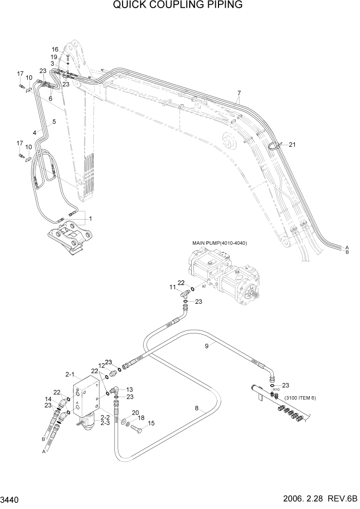 Схема запчастей Hyundai R290LC7H - PAGE 3440 QUICK COUPLING PIPING ГИДРАВЛИЧЕСКАЯ СИСТЕМА