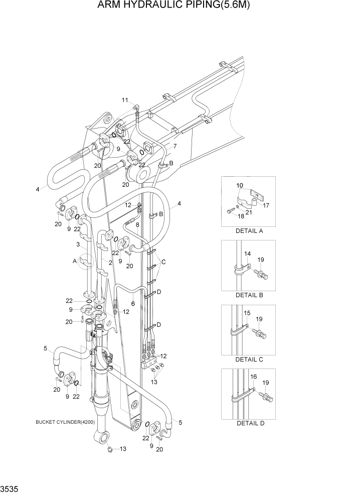 Схема запчастей Hyundai R290LC7H - PAGE 3535 ARM HYDRAULIC PIPING(5.6M) ГИДРАВЛИЧЕСКАЯ СИСТЕМА