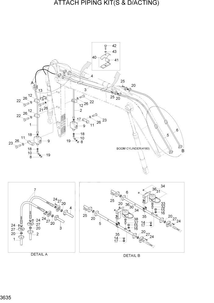 Схема запчастей Hyundai R290LC7H - PAGE 3635 ATTACH PIPING KIT(S & D/ACTING) ГИДРАВЛИЧЕСКАЯ СИСТЕМА