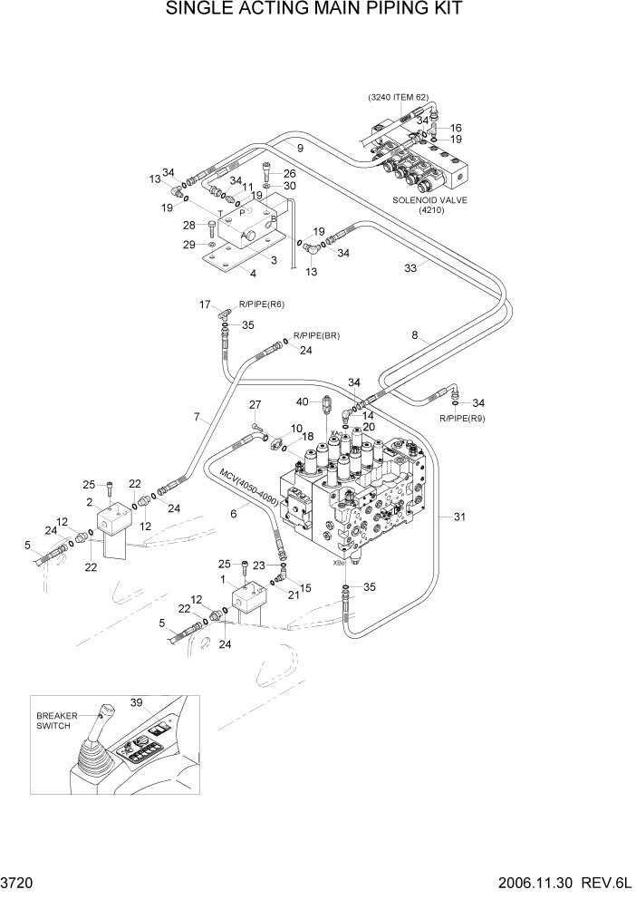 Схема запчастей Hyundai R290LC7H - PAGE 3720 SINGLE ACTING MAIN PIPING KIT ГИДРАВЛИЧЕСКАЯ СИСТЕМА