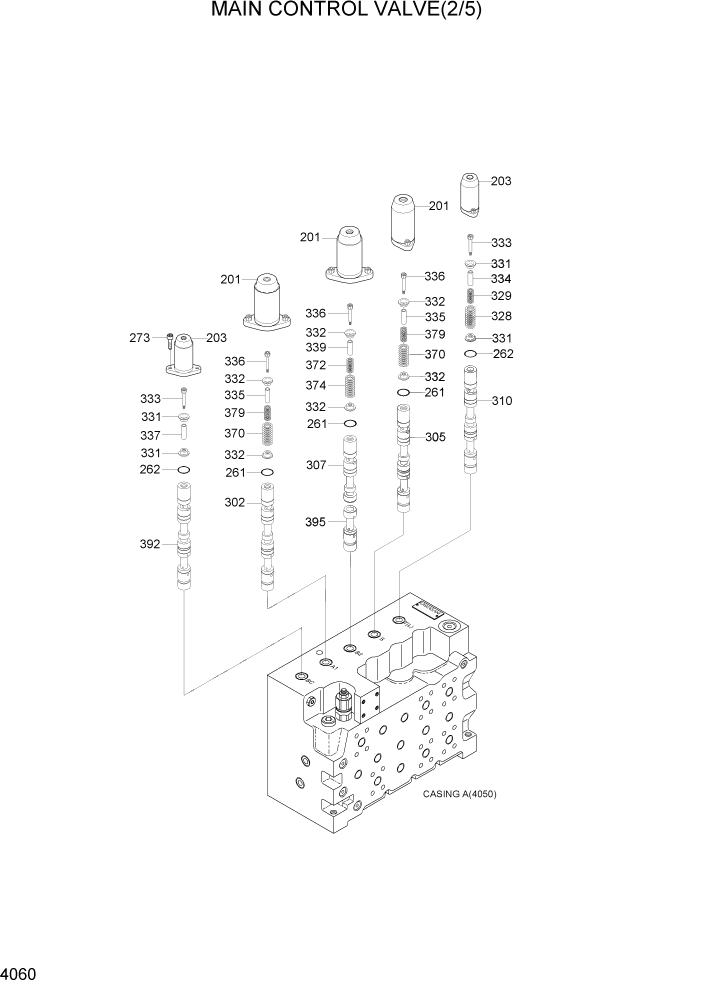 Схема запчастей Hyundai R290LC7H - PAGE 4060 MAIN CONTROL VALVE(2/5) ГИДРАВЛИЧЕСКИЕ КОМПОНЕНТЫ