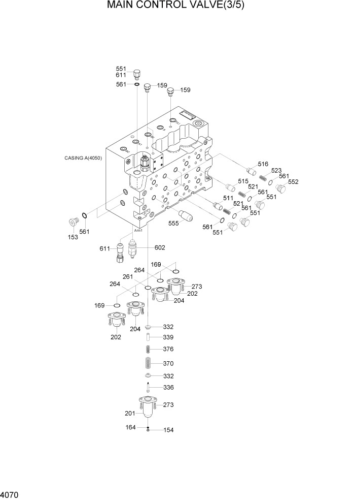 Схема запчастей Hyundai R290LC7H - PAGE 4070 MAIN CONTROL VALVE(3/5) ГИДРАВЛИЧЕСКИЕ КОМПОНЕНТЫ