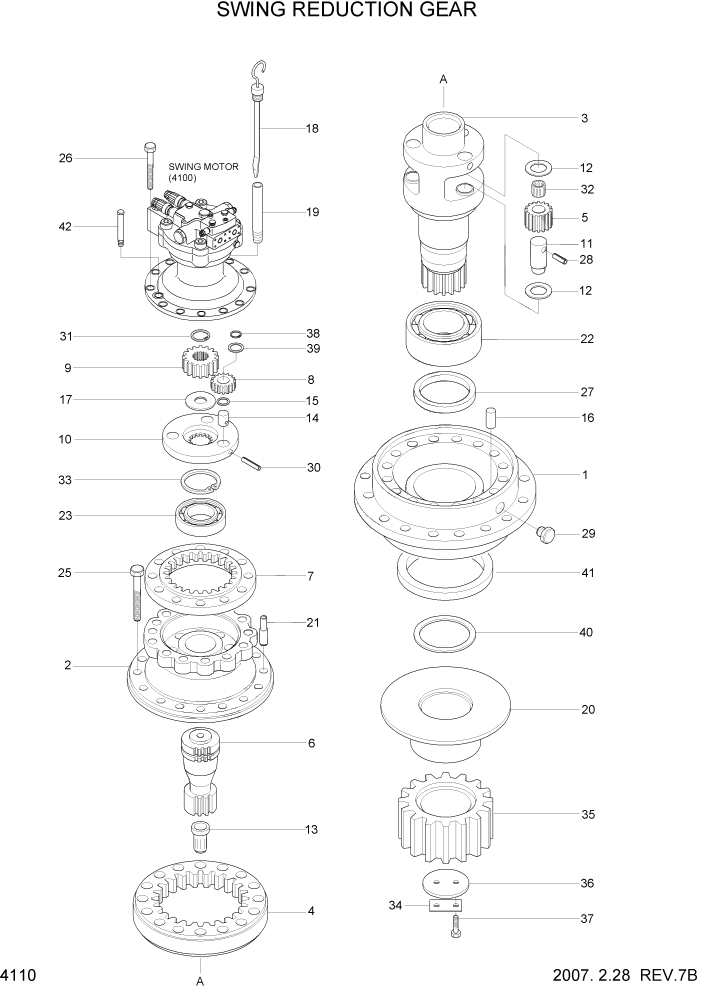 Схема запчастей Hyundai R290LC7H - PAGE 4110 SWING REDUCTION GEAR ГИДРАВЛИЧЕСКИЕ КОМПОНЕНТЫ