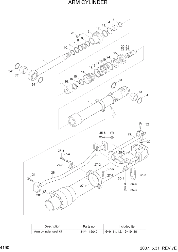 Схема запчастей Hyundai R290LC7H - PAGE 4190 ARM CYLINDER ГИДРАВЛИЧЕСКИЕ КОМПОНЕНТЫ