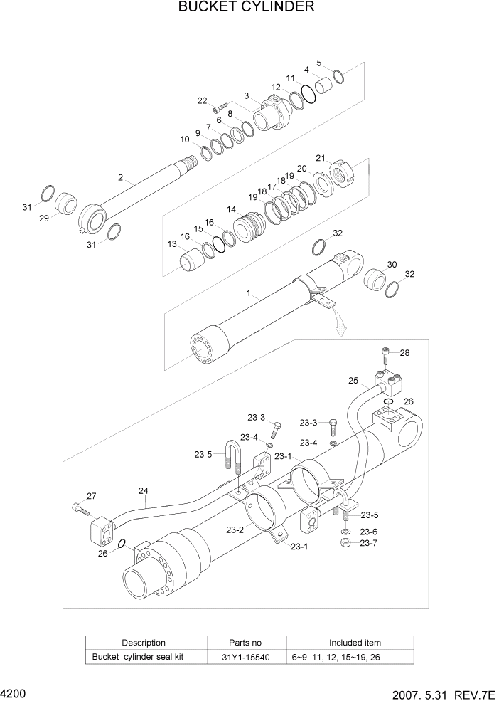 Схема запчастей Hyundai R290LC7H - PAGE 4200 BUCKET CYLINDER ГИДРАВЛИЧЕСКИЕ КОМПОНЕНТЫ