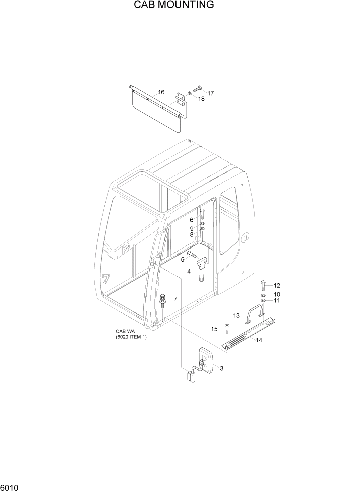 Схема запчастей Hyundai R290LC7H - PAGE 6010 CAB MOUNTING СТРУКТУРА