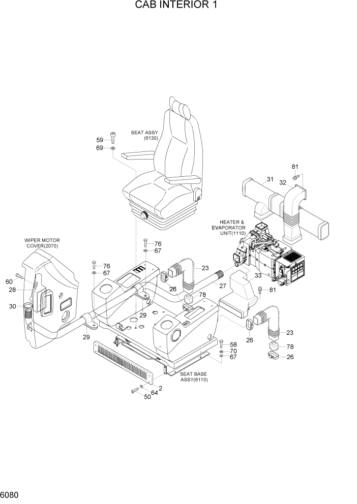 Схема запчастей Hyundai R290LC7H - PAGE 6080 CAB INTERIOR 1 СТРУКТУРА