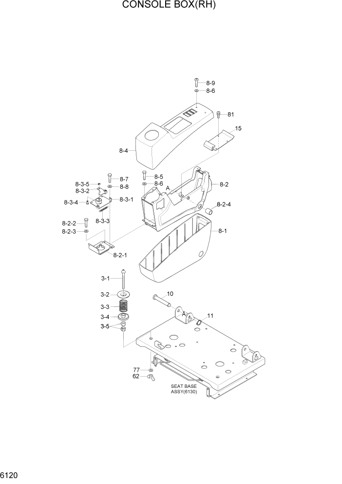 Схема запчастей Hyundai R290LC7H - PAGE 6120 CONSOLE BOX(RH) СТРУКТУРА