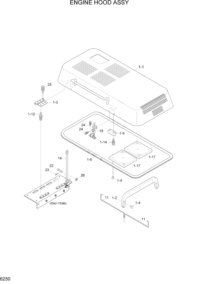 Схема запчастей Hyundai R290LC7H - PAGE 6250 ENGINE HOOD ASSY СТРУКТУРА