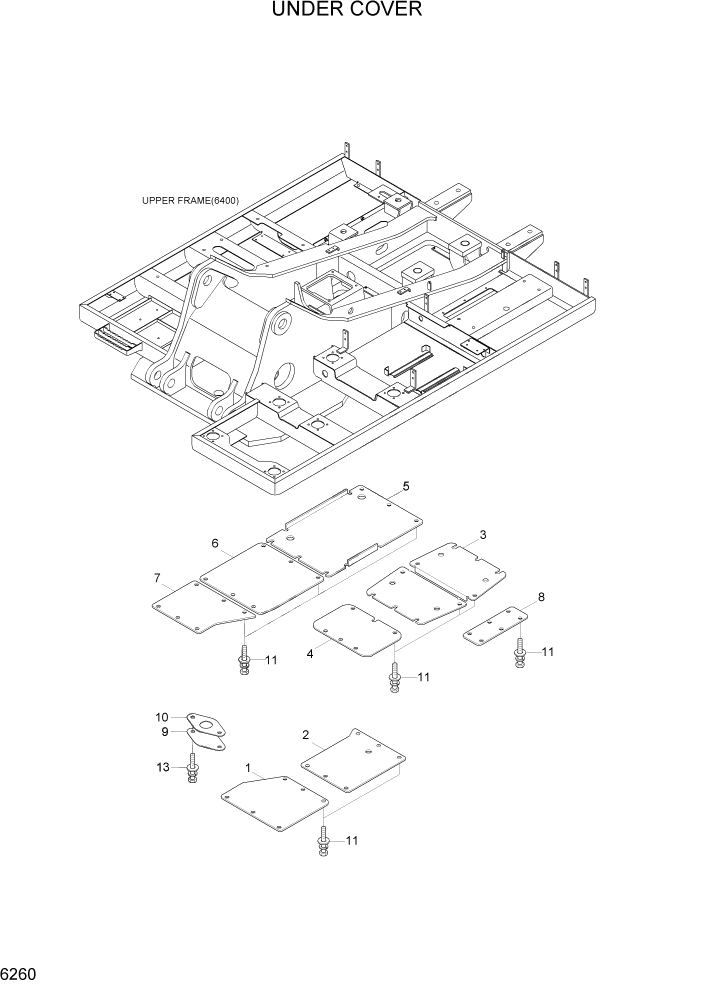 Схема запчастей Hyundai R290LC7H - PAGE 6260 UNDER COVER СТРУКТУРА