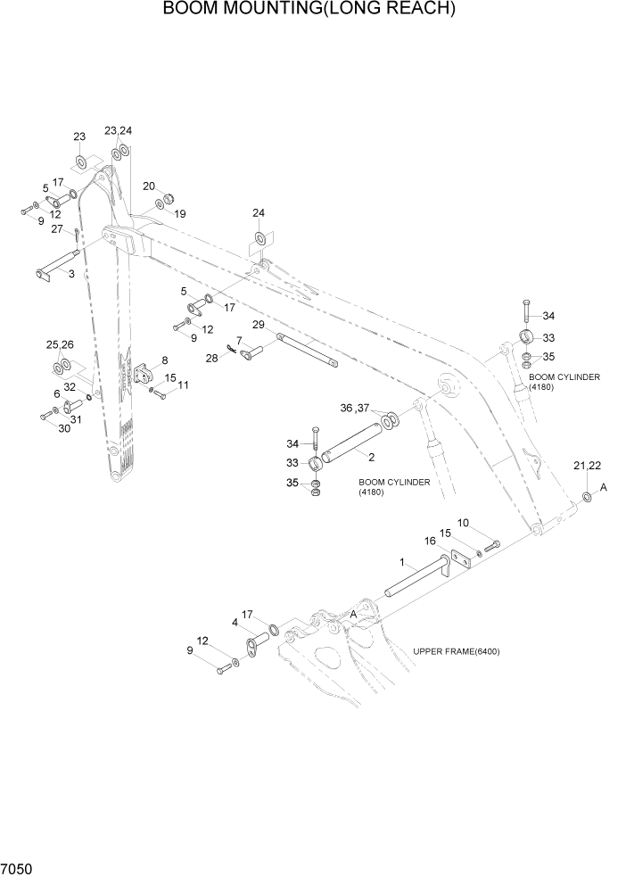 Схема запчастей Hyundai R290LC7H - PAGE 7050 BOOM MOUNTING(LONG REACH) РАБОЧЕЕ ОБОРУДОВАНИЕ