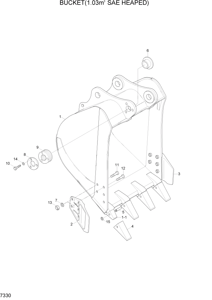 Схема запчастей Hyundai R290LC7H - PAGE 7330 BUCKET(1.03M3 SAE HEAPED) РАБОЧЕЕ ОБОРУДОВАНИЕ