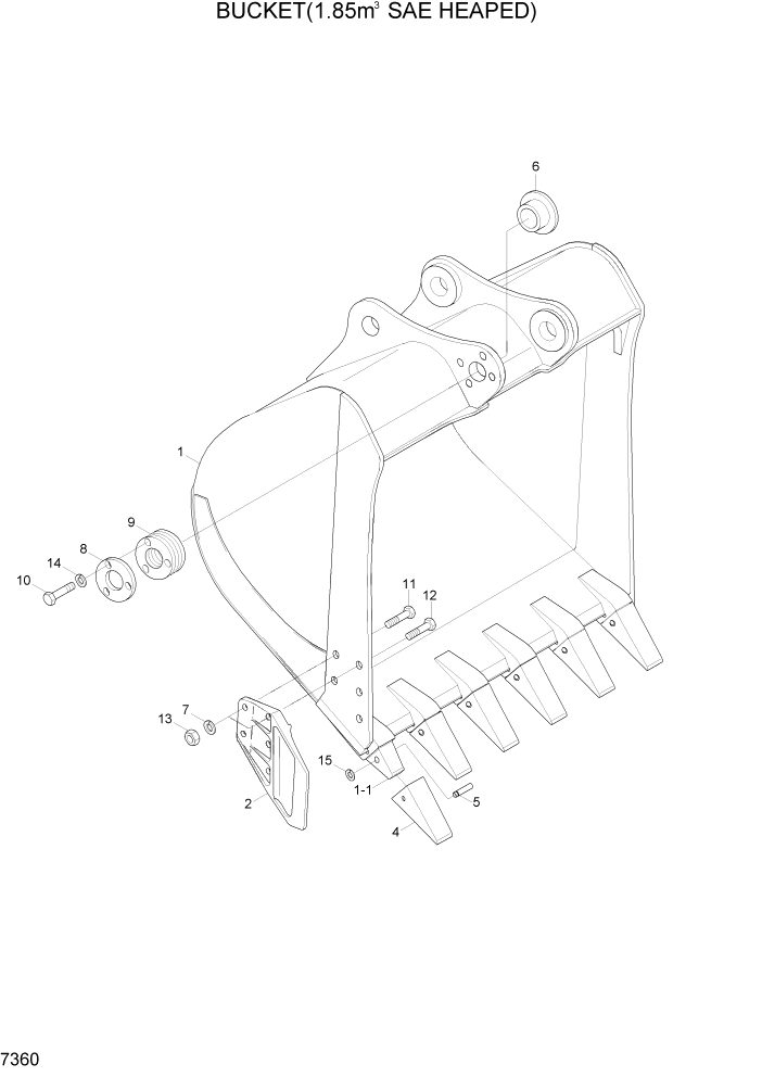 Схема запчастей Hyundai R290LC7H - PAGE 7360 BUCKET(1.85M3 SAE HEAPED) РАБОЧЕЕ ОБОРУДОВАНИЕ