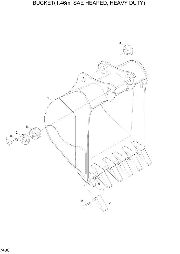 Схема запчастей Hyundai R290LC7H - PAGE 7400 BUCKET(1.46M3 SAE HEAPED,HEAVY DUTY) РАБОЧЕЕ ОБОРУДОВАНИЕ