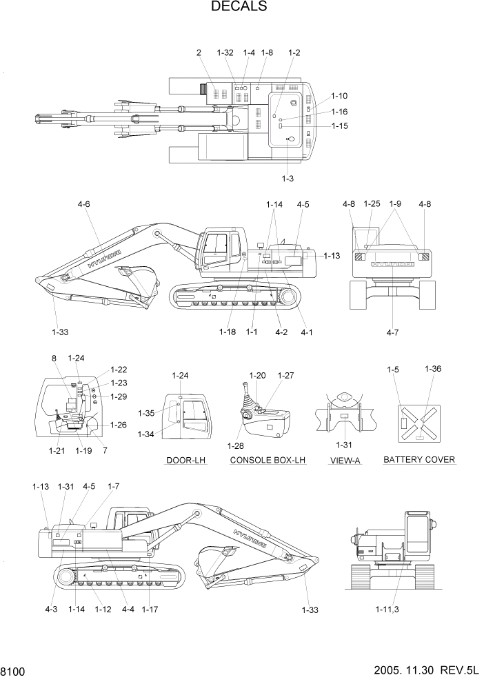 Схема запчастей Hyundai R290LC7H - PAGE 8100 DECALS ДРУГИЕ ЧАСТИ