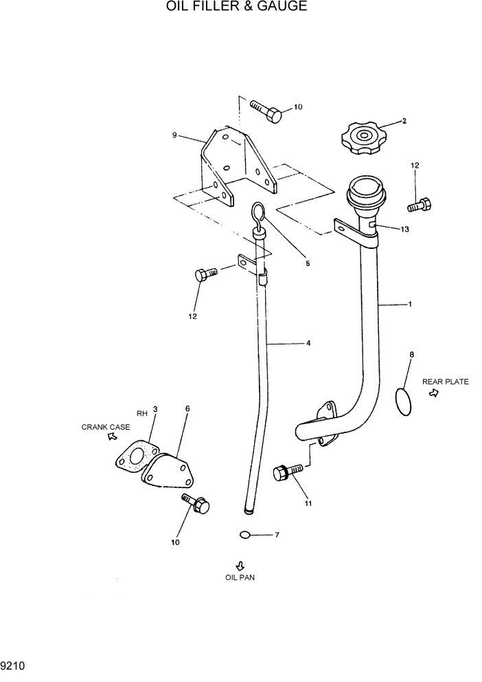 Схема запчастей Hyundai R290LC7H - PAGE 9210 OIL FILLER & GAUGE ДВИГАТЕЛЬ БАЗА