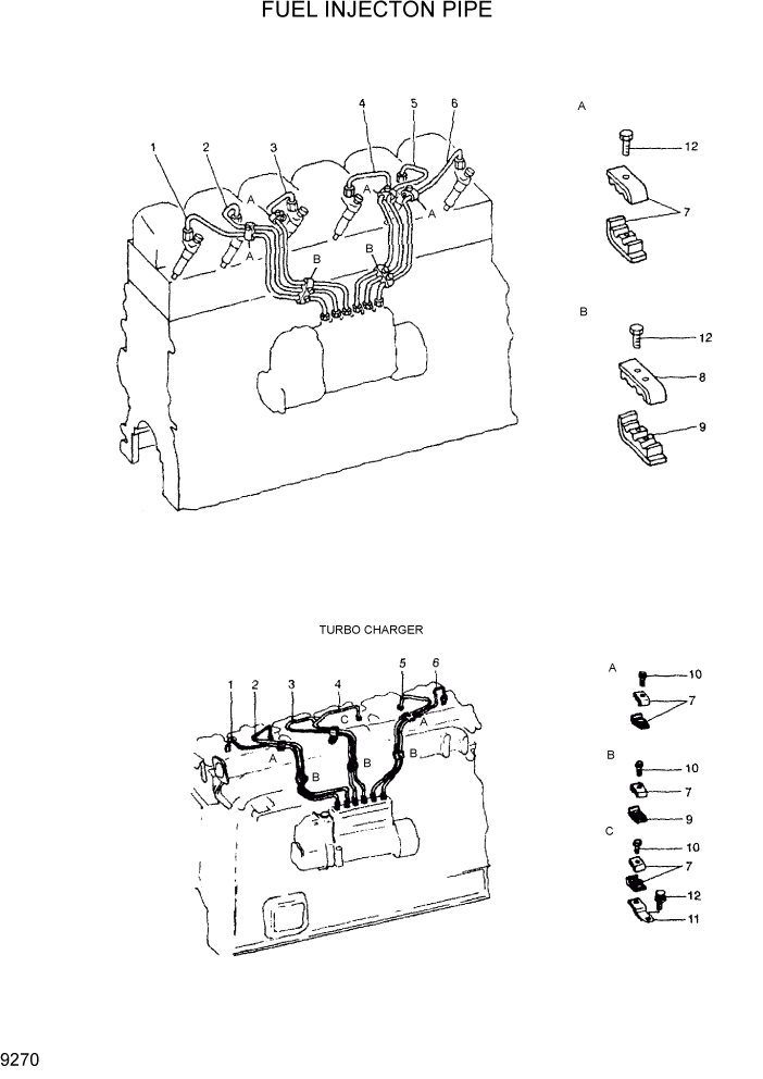 Схема запчастей Hyundai R290LC7H - PAGE 9270 FUEL INJECTION PIPE ДВИГАТЕЛЬ БАЗА