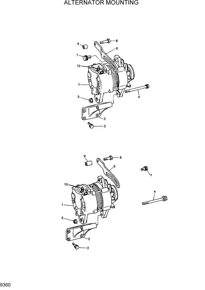 Схема запчастей Hyundai R290LC7H - PAGE 9360 ALTERNATOR MOUNTING ДВИГАТЕЛЬ БАЗА