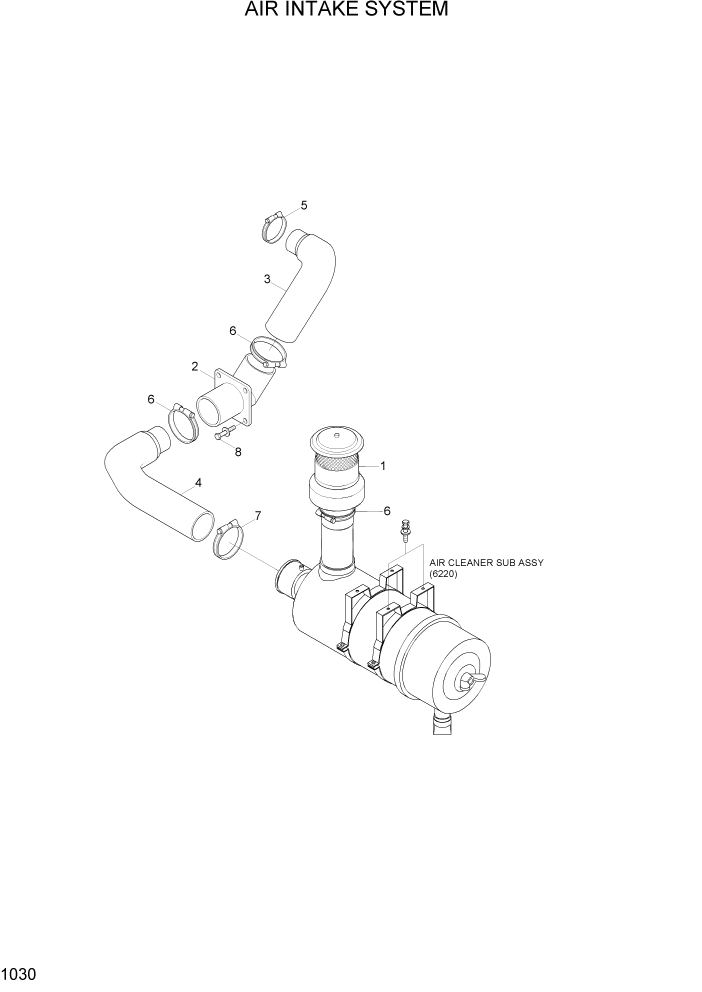 Схема запчастей Hyundai R300LC7 - PAGE 1030 AIR INTAKE SYSTEM СИСТЕМА ДВИГАТЕЛЯ