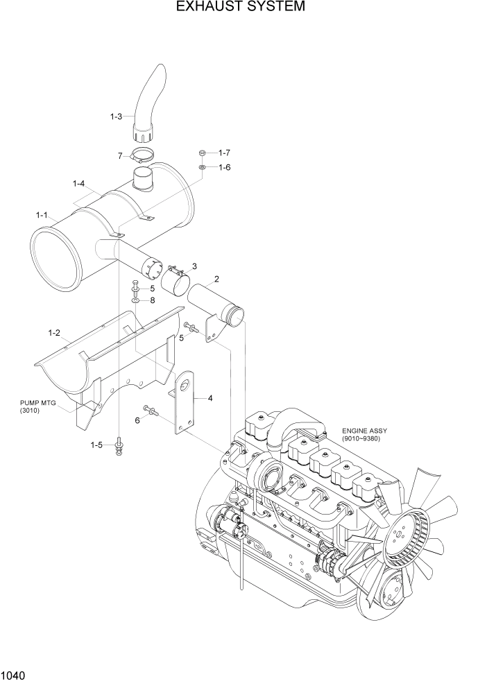 Схема запчастей Hyundai R300LC7 - PAGE 1040 EXHAUST SYSTEM СИСТЕМА ДВИГАТЕЛЯ