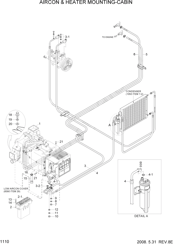 Схема запчастей Hyundai R300LC7 - PAGE 1110 AIRCON & HEATER MOUNTING-CABIN СИСТЕМА ДВИГАТЕЛЯ