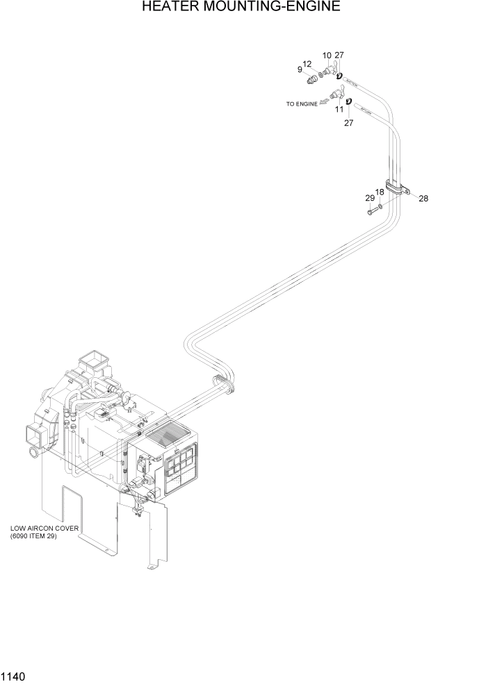 Схема запчастей Hyundai R300LC7 - PAGE 1140 HEATER MOUNTING-ENGINE СИСТЕМА ДВИГАТЕЛЯ