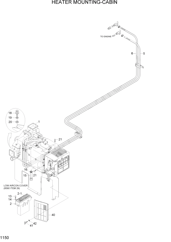 Схема запчастей Hyundai R300LC7 - PAGE 1150 HEATER MOUNTING-CABIN СИСТЕМА ДВИГАТЕЛЯ