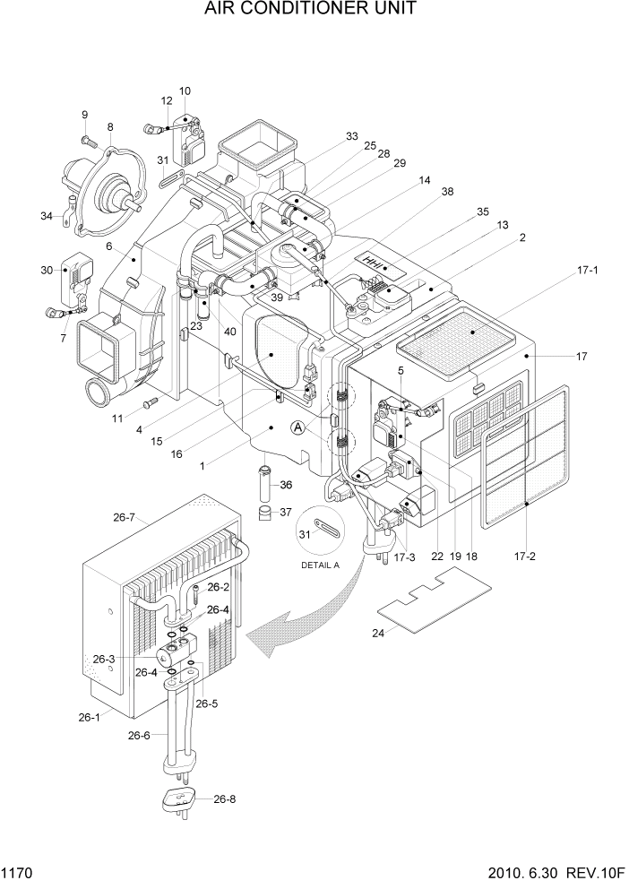 Схема запчастей Hyundai R300LC7 - PAGE 1170 AIR CONDITIONER UNIT СИСТЕМА ДВИГАТЕЛЯ