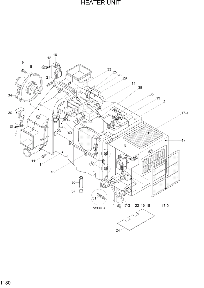 Схема запчастей Hyundai R300LC7 - PAGE 1180 HEATER UNIT СИСТЕМА ДВИГАТЕЛЯ