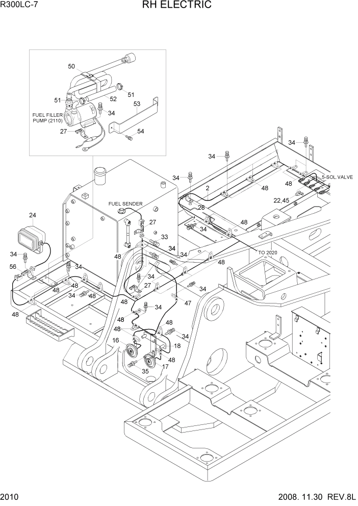 Схема запчастей Hyundai R300LC7 - PAGE 2010 RH ELECTRIC ЭЛЕКТРИЧЕСКАЯ СИСТЕМА