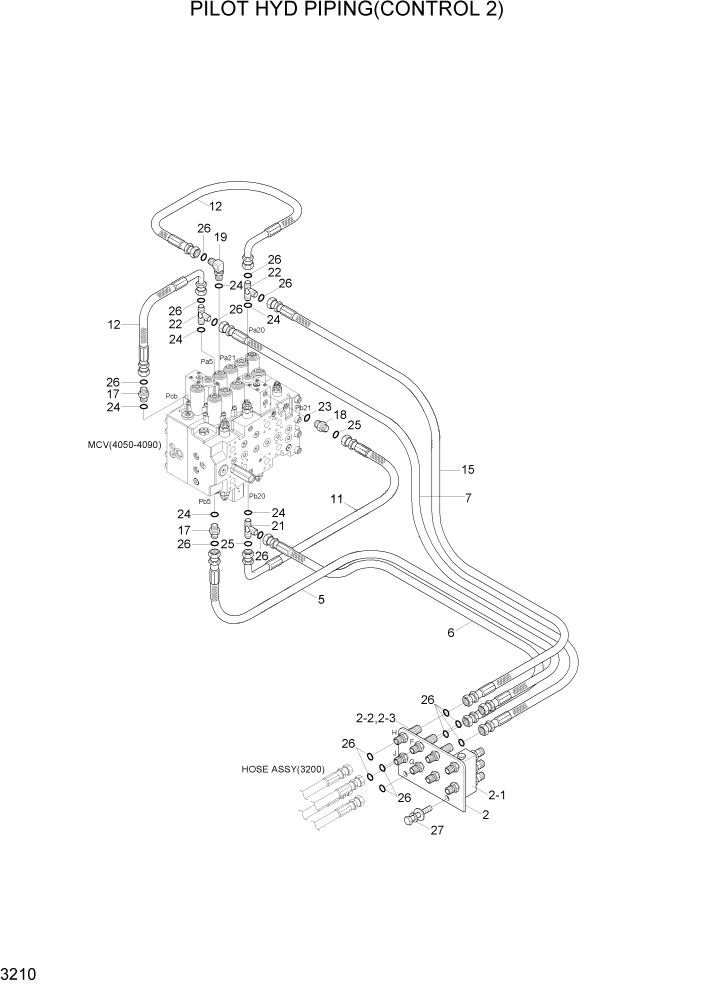 Схема запчастей Hyundai R300LC7 - PAGE 3210 PILOT HYD PIPING(CONTROL 2) ГИДРАВЛИЧЕСКАЯ СИСТЕМА