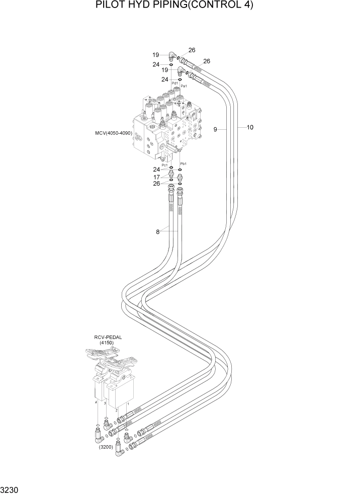 Схема запчастей Hyundai R300LC7 - PAGE 3230 PILOT HYD PIPING(CONTROL 4) ГИДРАВЛИЧЕСКАЯ СИСТЕМА