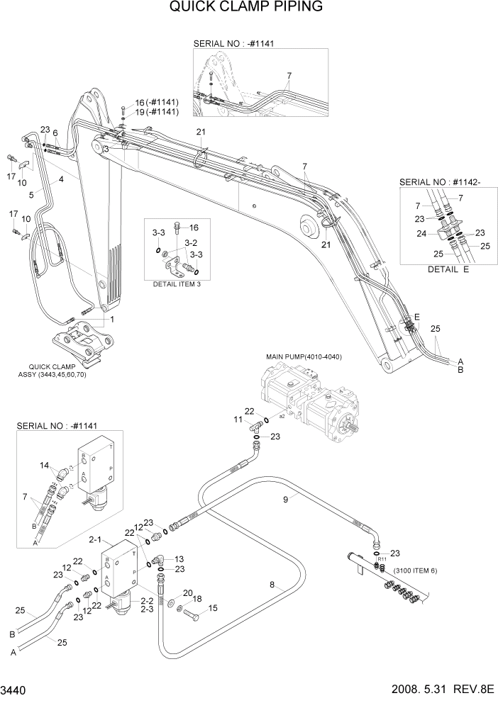 Схема запчастей Hyundai R300LC7 - PAGE 3440 QUICK CLAMP PIPING ГИДРАВЛИЧЕСКАЯ СИСТЕМА