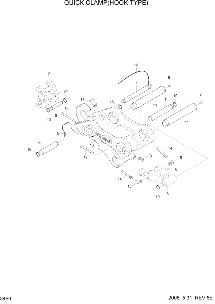 Схема запчастей Hyundai R300LC7 - PAGE 3460 QUICK CLAMP(HOOK TYPE 2) ГИДРАВЛИЧЕСКАЯ СИСТЕМА